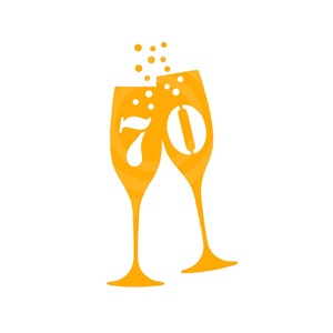 70º Aniversário/Aniversário Flautas de Champanhe SVG Borbulhantes Prosecco Vidros Arquivo de Corte para Impressão