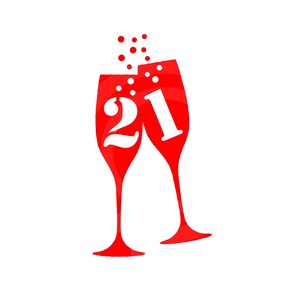 21e anniversaire / anniversaire Champagne Flutes SVG verres de Prosecco pétillant coupe imprimable