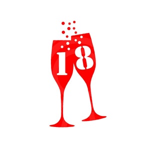 18 cumpleaños Champagne flautas SVG Bubbly Prosecco gafas imprimibles Corte archivo