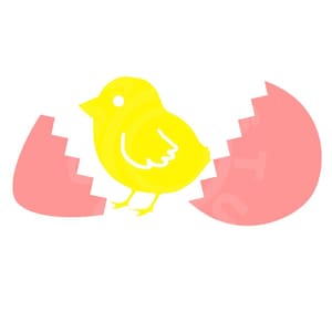 Peut inclure: Un petit poussin jaune éclosant d'une coquille d'œuf rose. Le poussin se tient sur le bord de la coquille d'œuf, les ailes déployées.