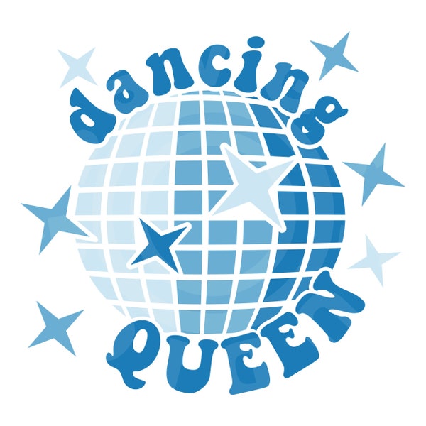 Dancing Queen Disco Ball Blue Glitter Ball Cut File, Disco Ball SVG Printable for shirt decor dance party parties birthdays hen nights