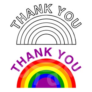 Page de coloriage arc-en-ciel, merci arc-en-ciel à colorier dans la page, arc-en-ciel Svg, imprimable, silhouette coupe fichiers, fichiers de coupe Cricut, fichiers Svg