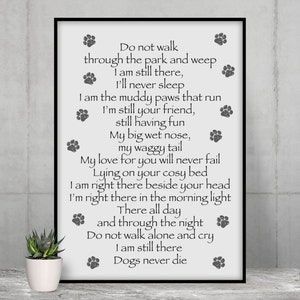 Cani mai muoiono Poesia, Dog Memorial Gift, In Sympathy Pet Loss Poem, Digital Download Only, Pdf, Png, Jpeg files, For Crafts, Cards, Gifts