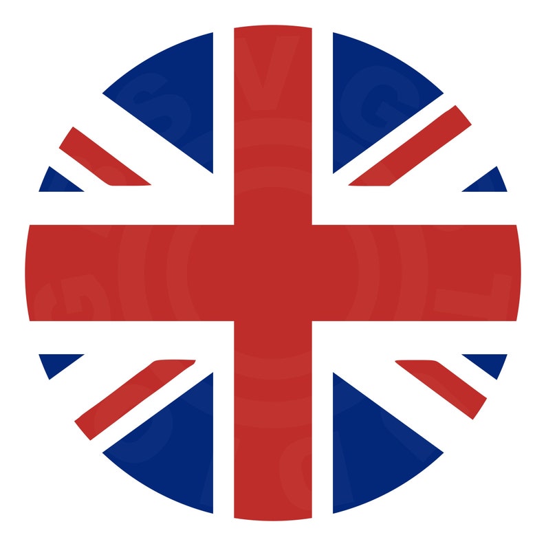Puede incluir: Un gráfico circular de la bandera de la Union Jack. La bandera es roja, blanca y azul. La cruz roja está en el centro de la bandera.
