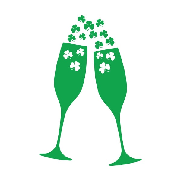 Irish Shamrocks St Patrick's Day Champagne Flutes SVG PNG JPEG Pdf St Paddys Day Bubbly Prosecco Glasses Printable Cut File Sublimation
