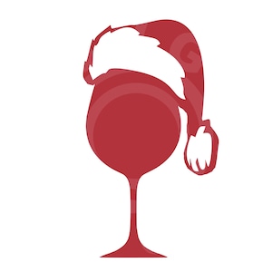 Bicchiere da vino di Natale Svg, Bicchiere da vino Santa Hat Svg, Yule Xmas Silhouette Stampabile, SVG, File di taglio, per decorazioni, carte, artigianato