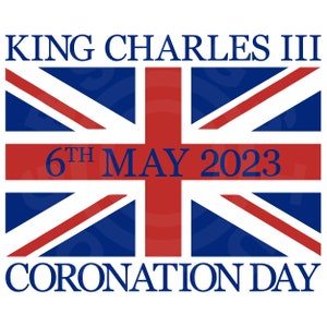 King Charles Coronation 2023 Union Jack UK Flag Red White and Blue Cut File, SVG Imprimable pour chemise, cadeaux, artisanat, garden parties, banderoles