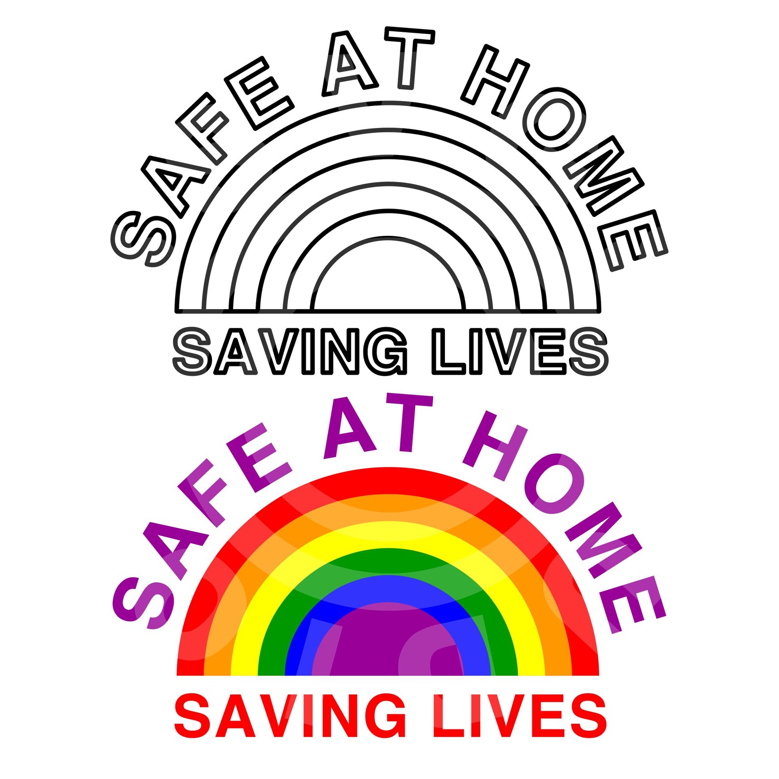 Stay home stay safe rainbow colouring pages