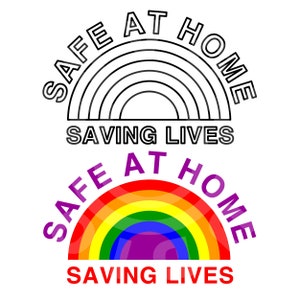 Page de coloriage arc-en-ciel, sûr à la maison sauver des vies Merci coloriage arc-en-ciel dans la page, Rainbow Svg, Imprimable, Silhouette Cut Files, Svg Files