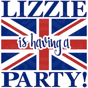 Queens Platinum Jubilee 2022 Union Jack Lizzie está teniendo una fiesta Bandera del Reino Unido Rojo Blanco y Azul Archivo de corte, SVG Imprimible para camisa, tarjetas, artesanías