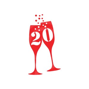 20歳の誕生日のシャンパンフルート SVG 泡立つプロセッコグラス 印刷可能なカットファイル