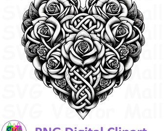 Celtic Heart Shape with Roses PNG Clipart Digital Download