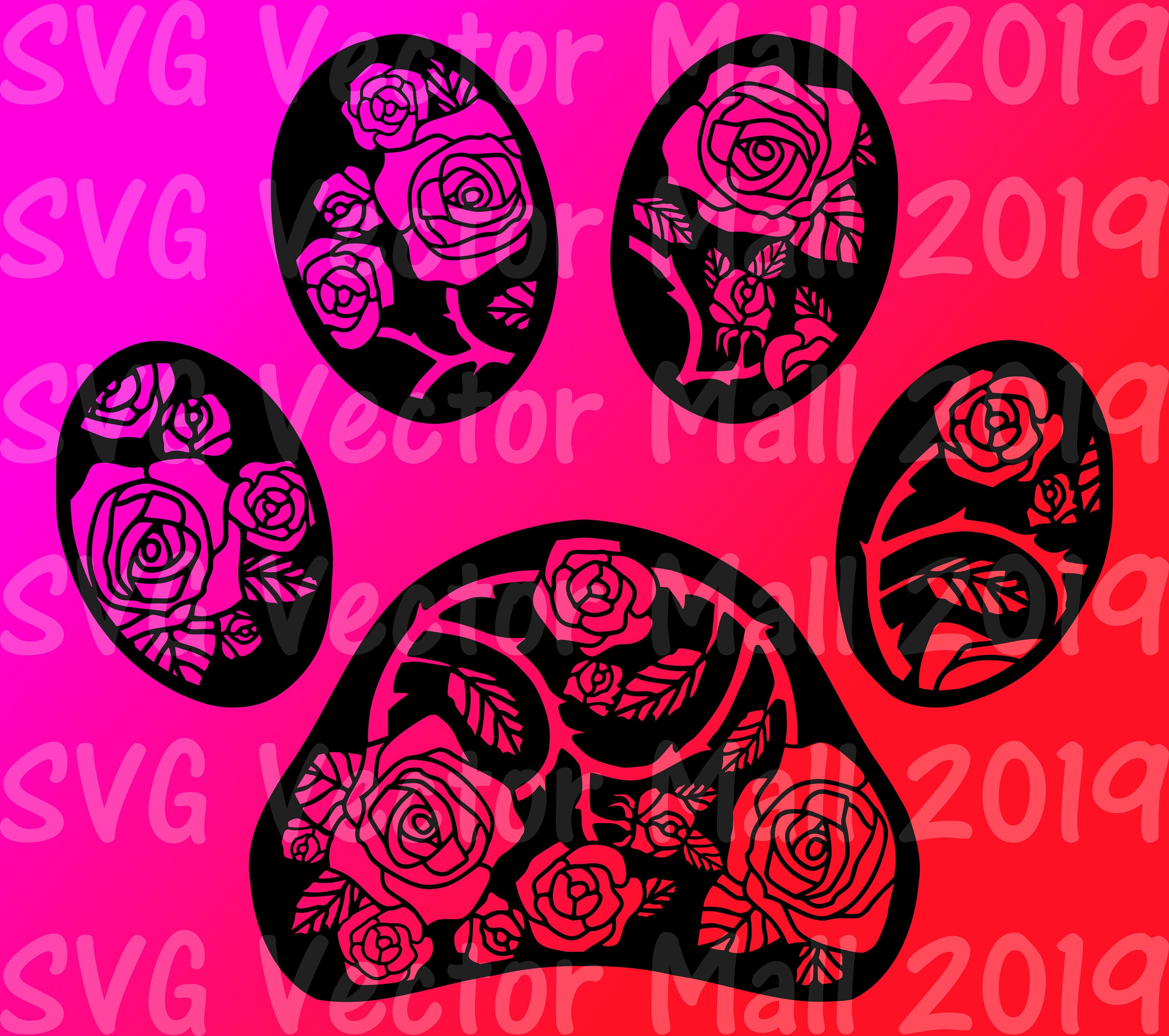 Floral Rose Svg Floral Paw Dog Paw Svg Floral Clipart Etsy