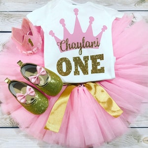Princess First Birthday Outfit: Crown, Tutu, Glitter Shoes image 2