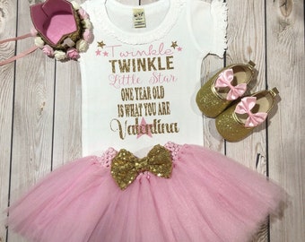 Twinkle Little Star Inspired Tutu Dress and Hairpiece, Pink and