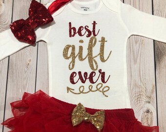 First Christmas outfit girl | best gift ever shirt | 1st Christmas girl | newborn Christmas shirt | 1st baby Christmas outfit | red bloomers