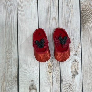 Red Glitter Baby Shoes: Minnie Mouse Inspired, First Birthday