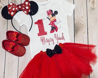 Minnie Mouse first birthday outfit red, Minnie Mouse 1st birthday, Minnie Mouse shirt, 1st birthday Mickey Mouse, Minnie Mouse shoes