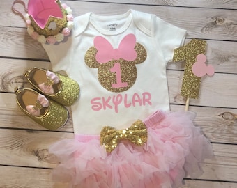 Minnie Mouse 1st Birthday Outfit: Pink Tutu, Shoes & Crown