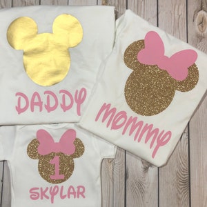 Minnie Mouse mom and dad shirts|Minnie Mouse matching family shirts|Minnie Mouse birthday party|Minnie Mouse birthday shirts|Minnie
