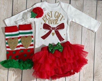 Baby Girl First Christmas Outfit | Onesie, Bloomer Set