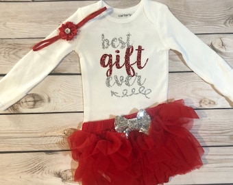 Primo vestito di Natale per bambina, tutina, fascia e set di mutandine di Carter
