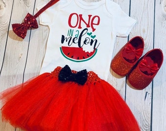 Watermelon 1st Birthday Outfit, Red Tutu, Personalized Onesie
