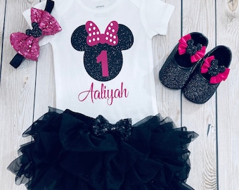 Minnie Mouse 1st Birthday Outfit: Personalized Shirt, Tutu, Headband