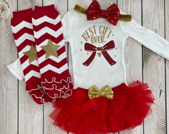 First Christmas Outfit Girl | Sequin Bow, Bloomer Set