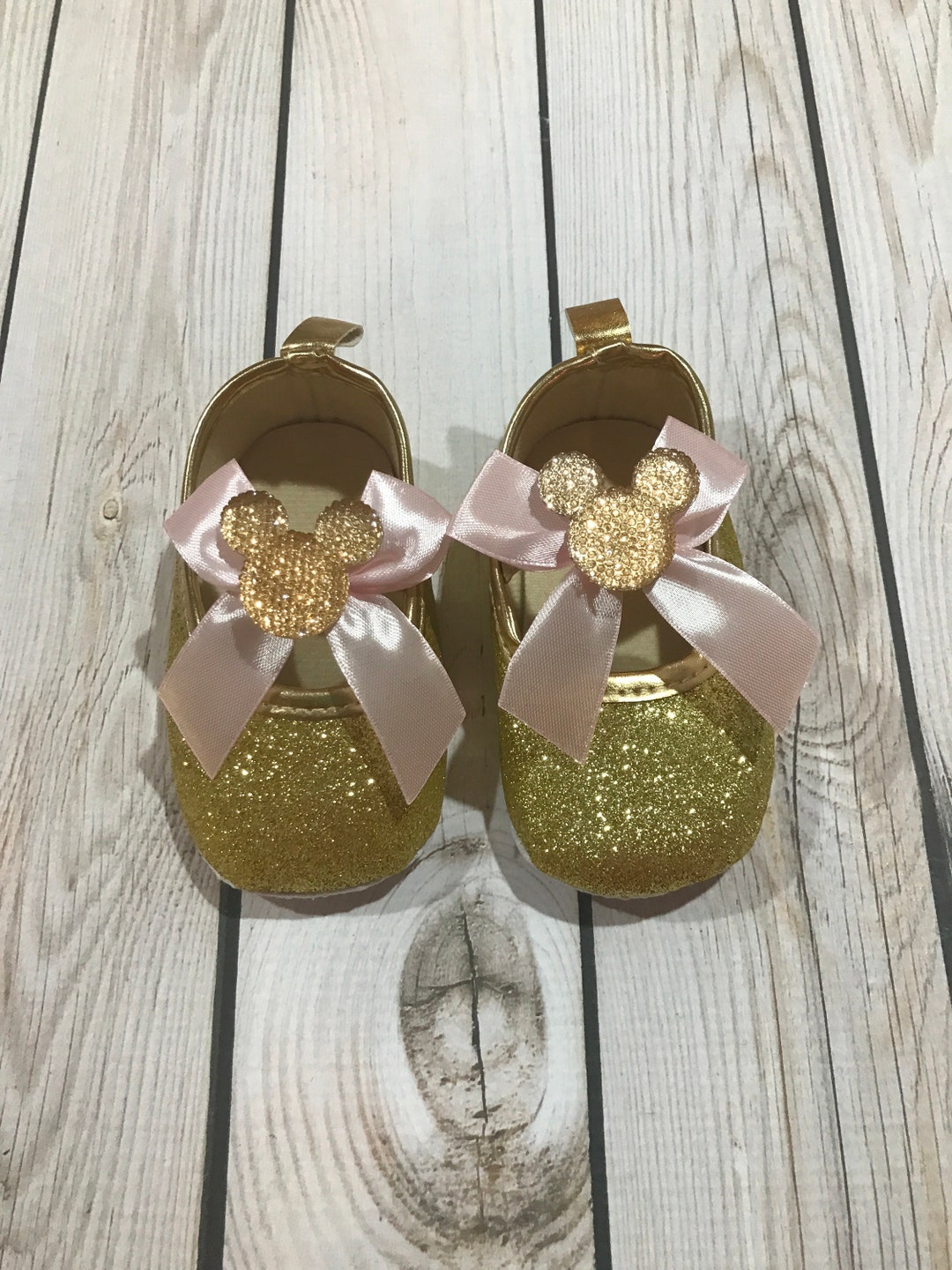 Baby Glitter Shoes, Minnie Mouse Shoes, First Birthday Glitter Shoes