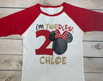 Minnie Mouse-shirt voor de 2e verjaardag: "I'm Twodles!" Feest-T-shirt