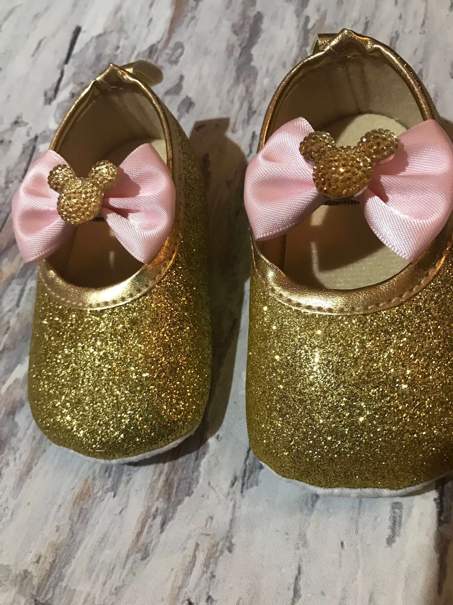 Baby Glitter Shoes Minnie Mouse Gold Glitter Shoes Light Etsy