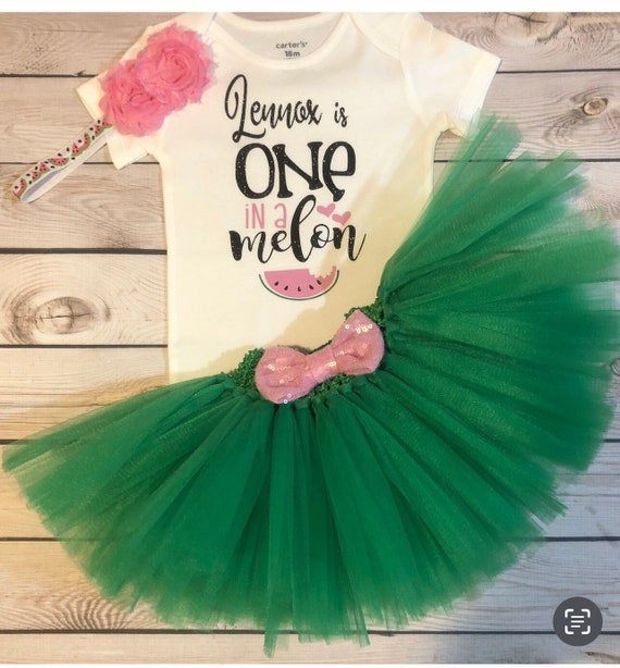 goldclouds One in A Melon First Birthday Outfit Girl: Carter's Onesie, Tutu, Headband