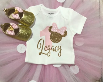 minnie mouse first birthday dress set for baby Personalized Pink and Black Minnie Mouse 1st Birthday Outfit Pink and Black Minnie Birthday Outfit Minnie Baby Bodysuit Modern Birthday Gift