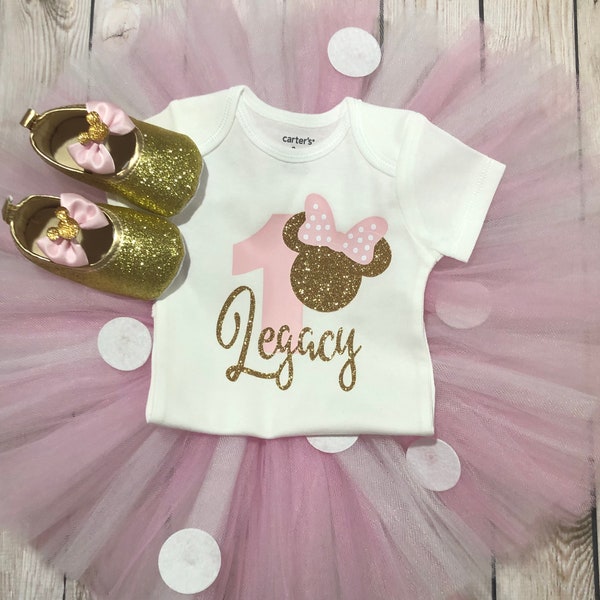 Minnie Mouse 1st birthday outfit, Minnie Mouse outfit, first birthday Minnie Mouse, Minnie Mouse shoes gold