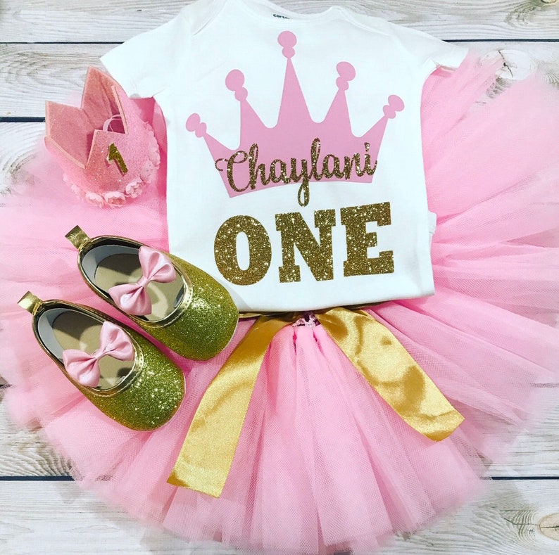 Princess First Birthday Outfit: Crown, Tutu, Glitter Shoes image 2