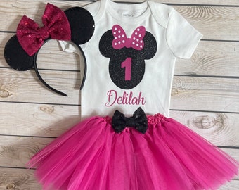 Minnie Mouse 1st Birthday Outfit Girl: Personalized Shirt & Tutu