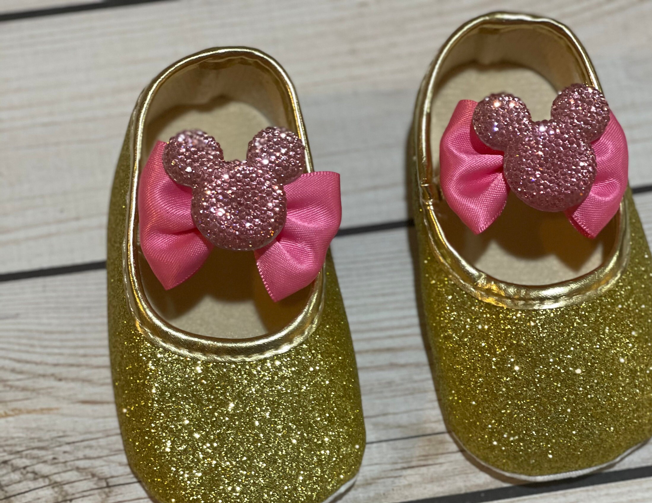 Minnie Mouse Glitter Shoes Dark Pink Bow Mickey Gold Glitter Etsy