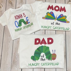 The very hungry caterpillar first birthday shirts| hungry caterpillar party| hungry caterpillar shirt| hungry caterpillar mom and dad shirts