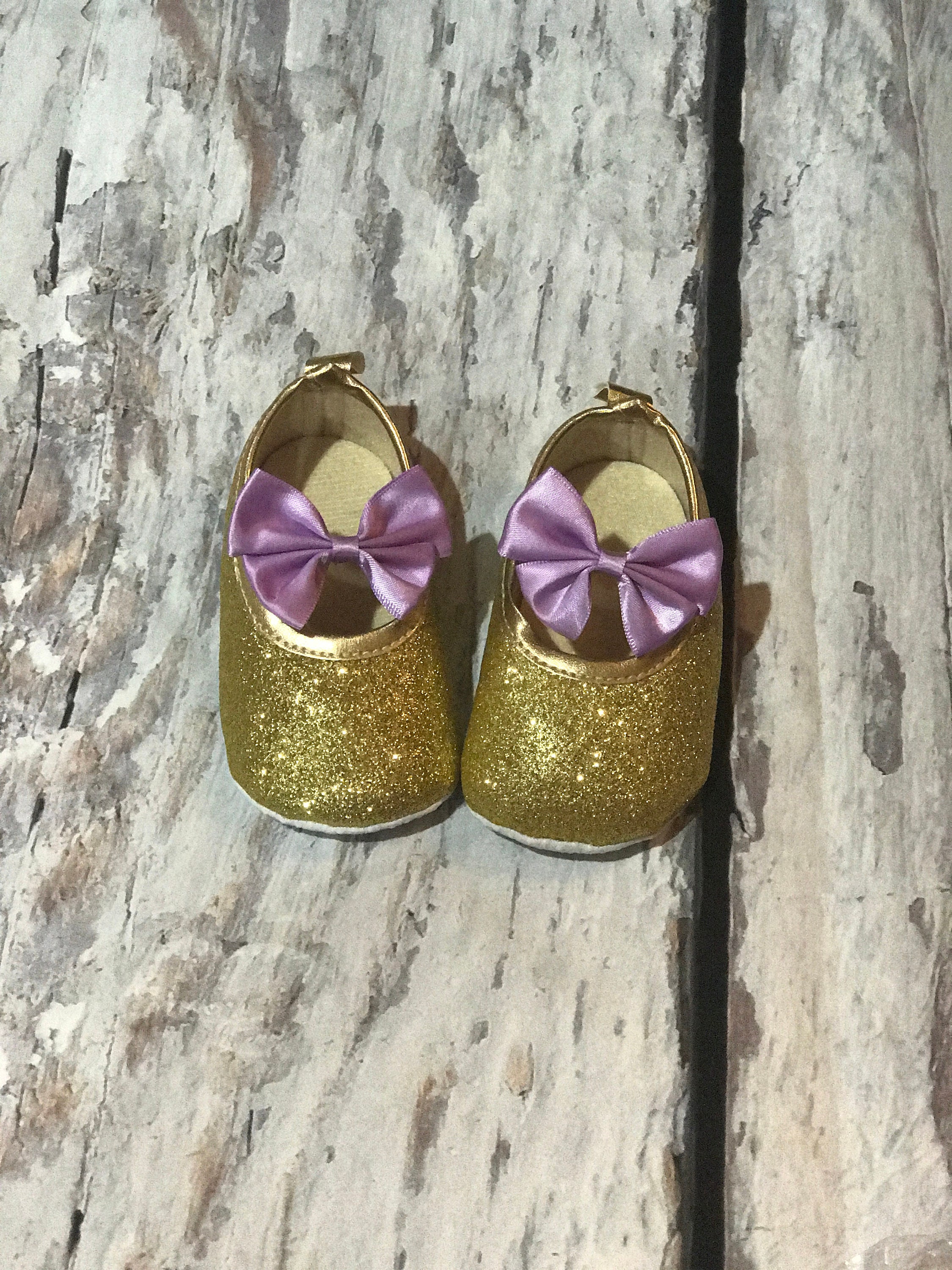 Gold Glitter Baby Shoes: First Birthday Girl Shoes