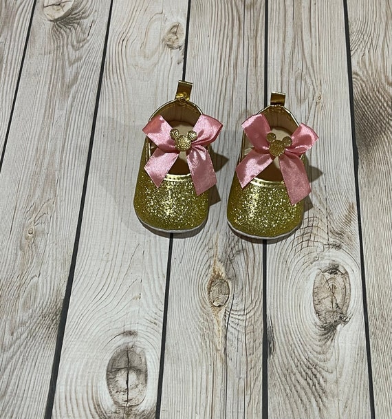 Baby Glitter Shoes Minnie Mouse Gold Glitter Shoes Infant Etsy