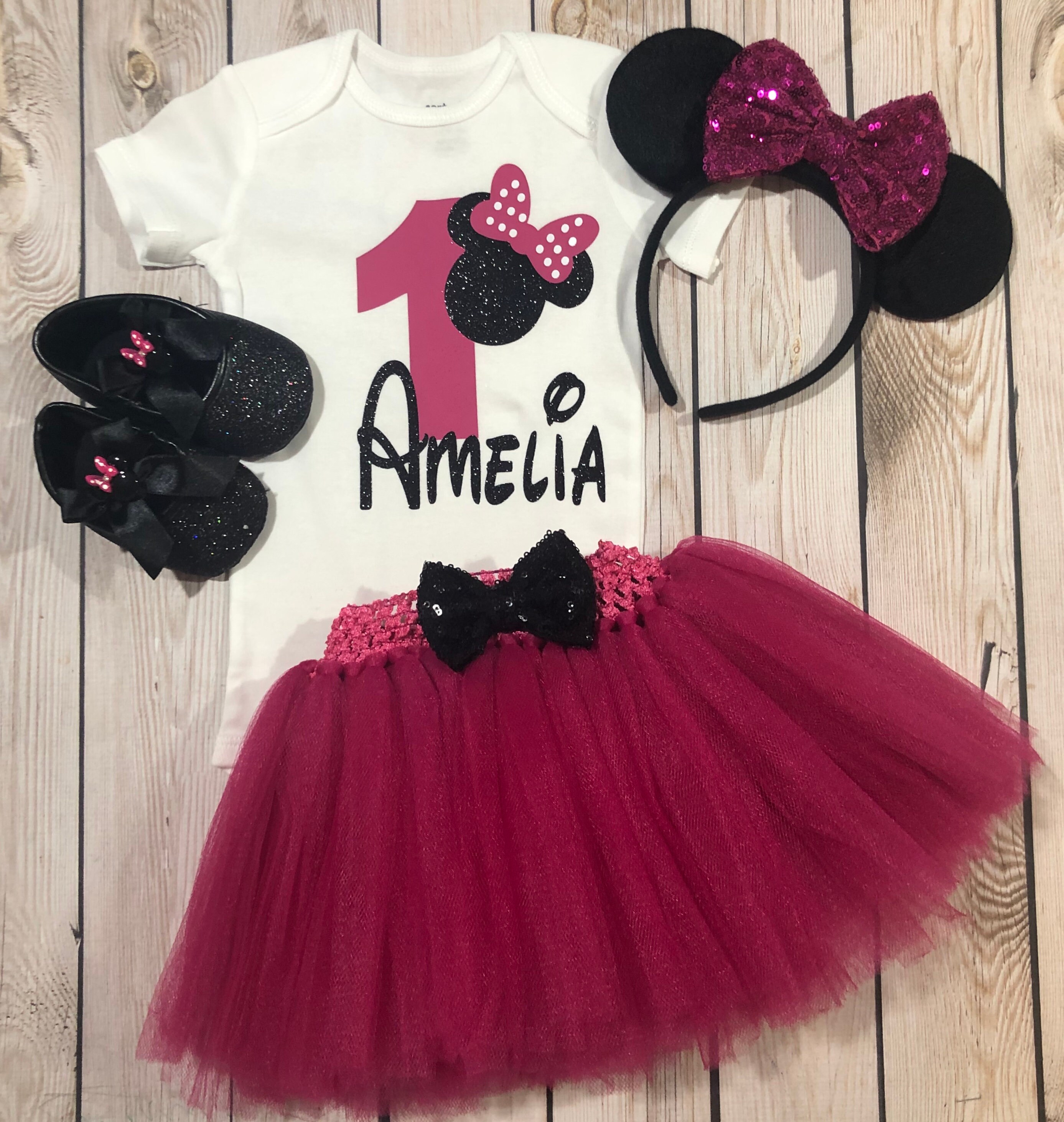 Minnie Mouse 1st Bday Outfit Personalized Pink And Gold Minnie Mouse First  Birthday Outfit, Pink And