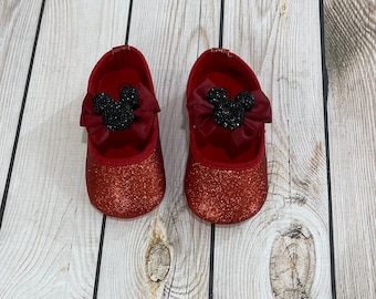 Chaussures bébé Minnie Mouse rouges à paillettes : Halloween, anniversaire