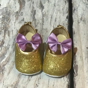 Gold Glitter Baby Shoes: First Birthday Girl Shoes