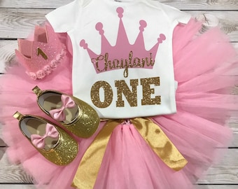 Princess First Birthday Outfit: Crown, Tutu, Glitter Shoes