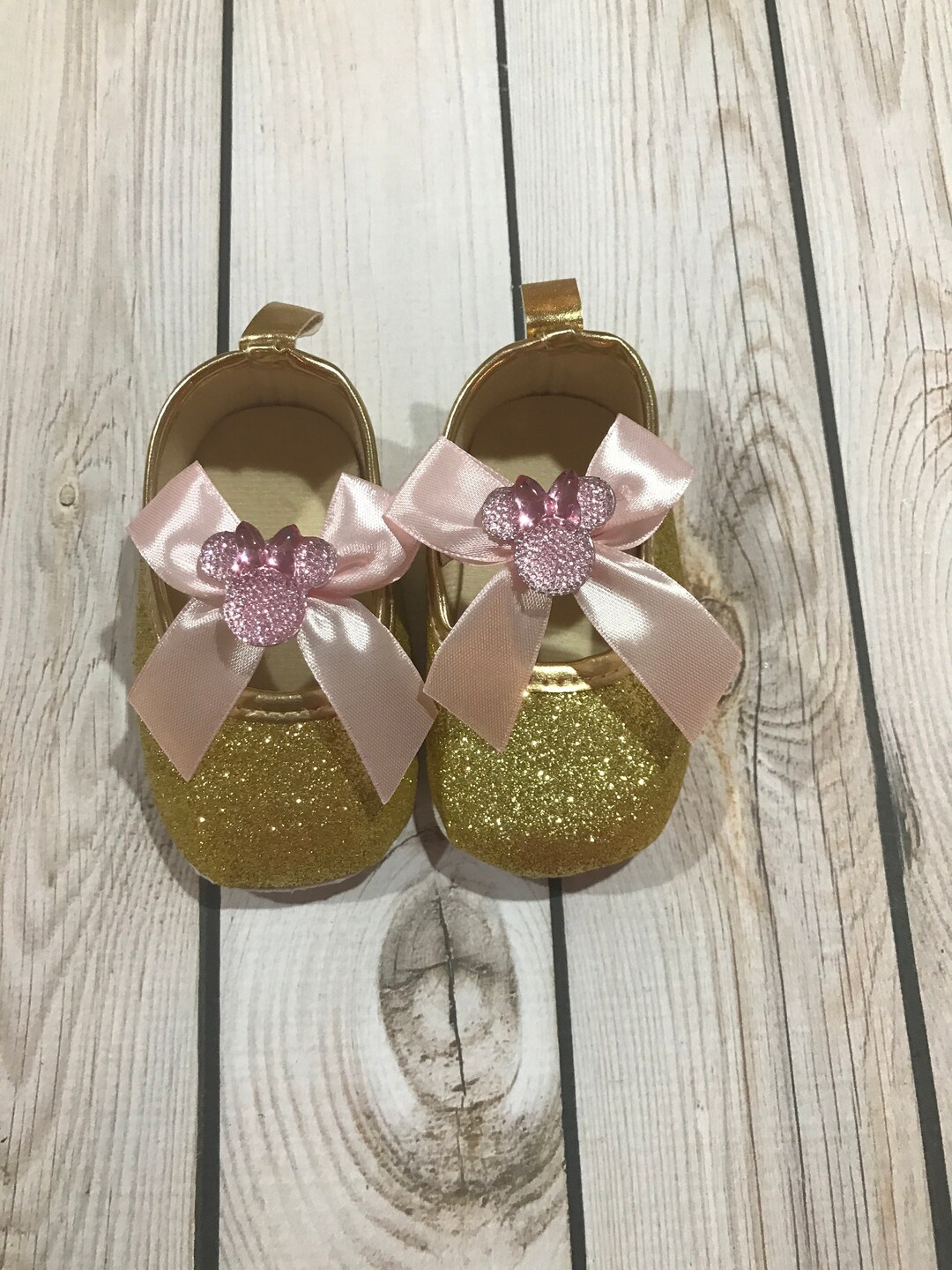 Baby Glitter Shoes, Minnie Mouse Glitter Shoes, First Birthday Glitter