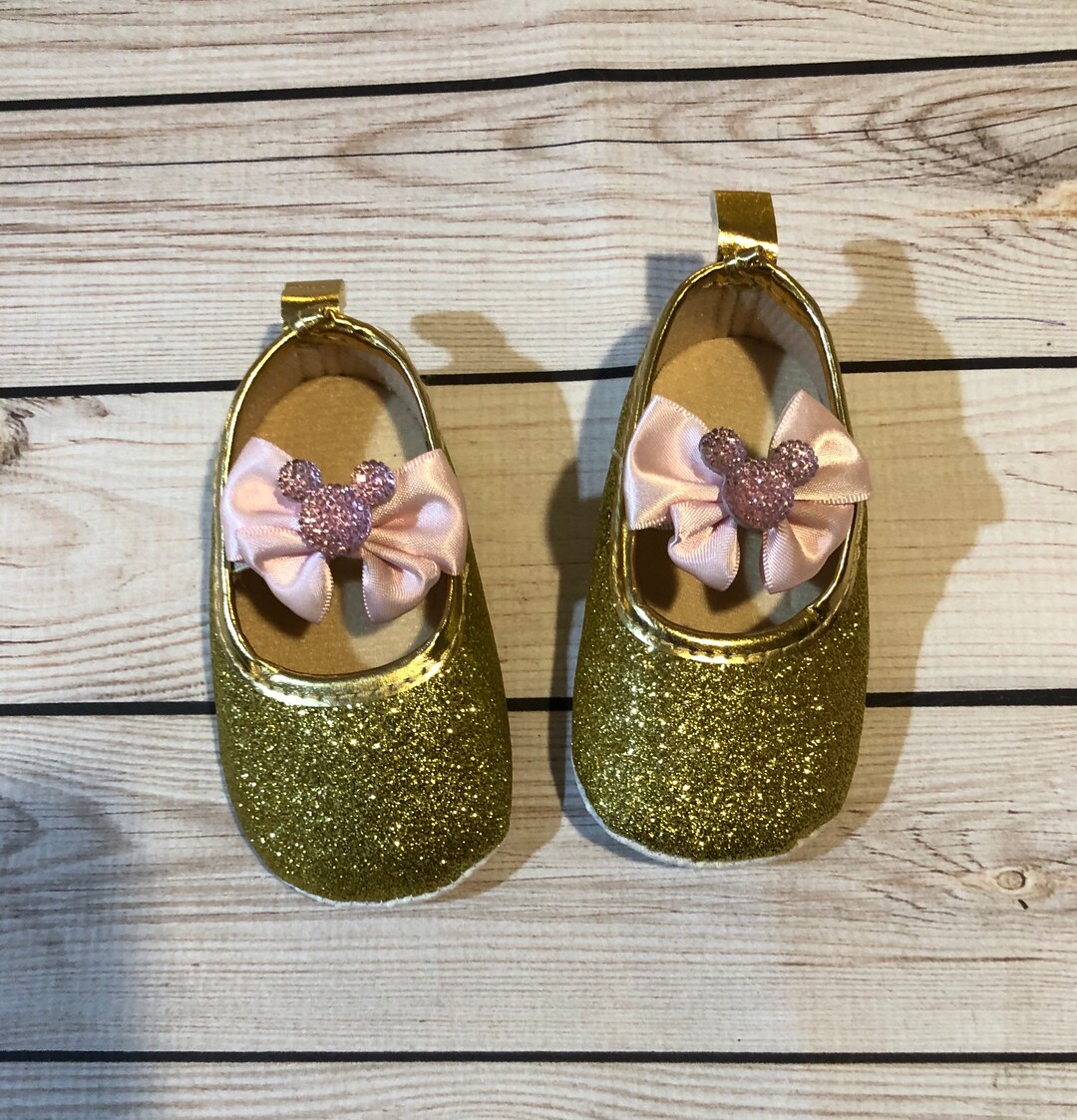 Baby Glitter Shoes Gold Pink Minnie Mouse Gold Glitter Shoes Etsy