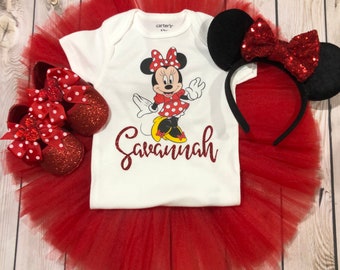 Minnie Mouse 1st birthday outfit red, Mickey mouse ears first birthday, Minnie Mouse shirt, 1st birthday Mickey Mouse, Minnie Mouse shoes