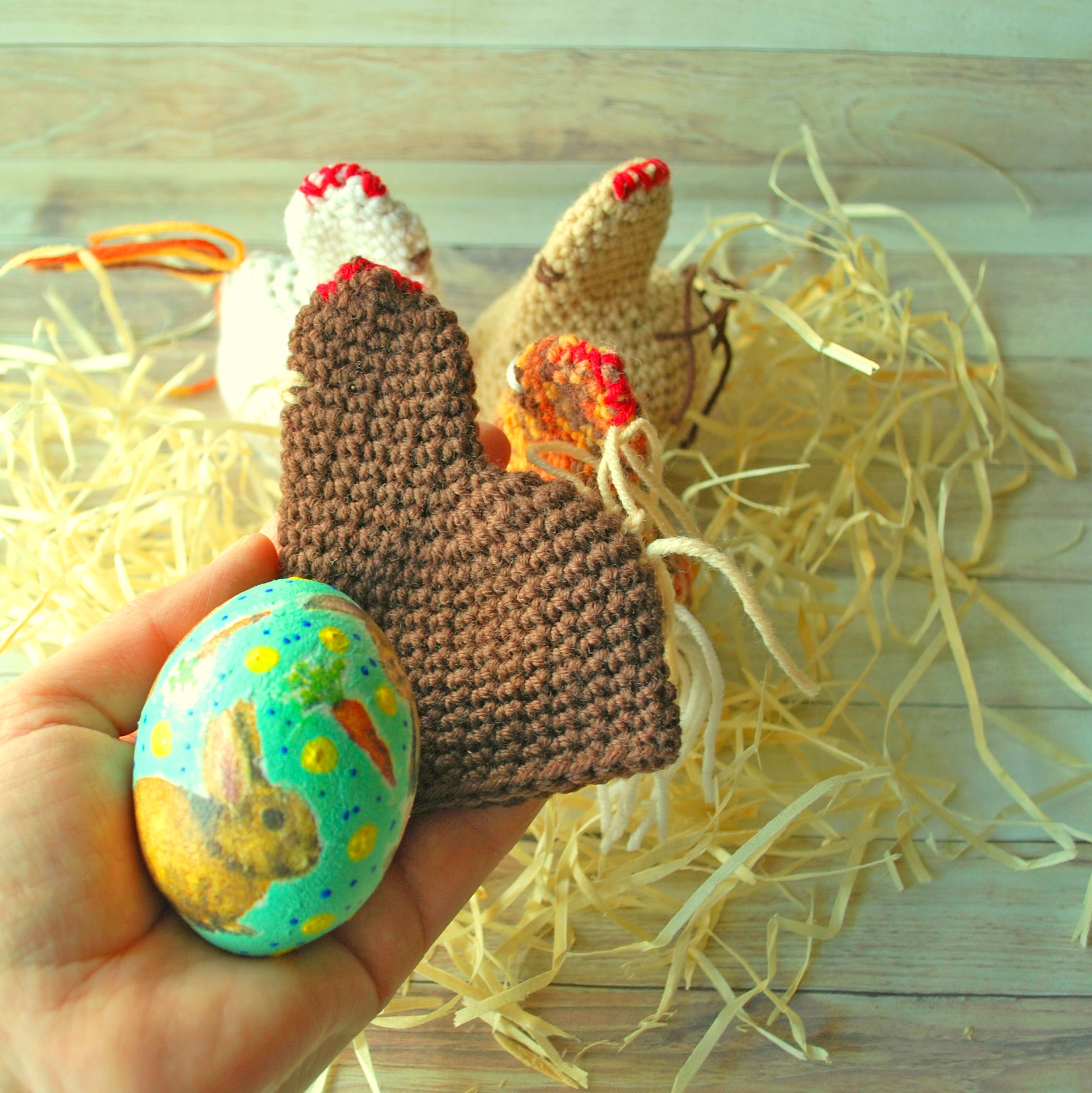 Decoupaged Wooden Easter Egg With Crochet Chicken Cover Easter Basket Easter Decor Wooden Egg