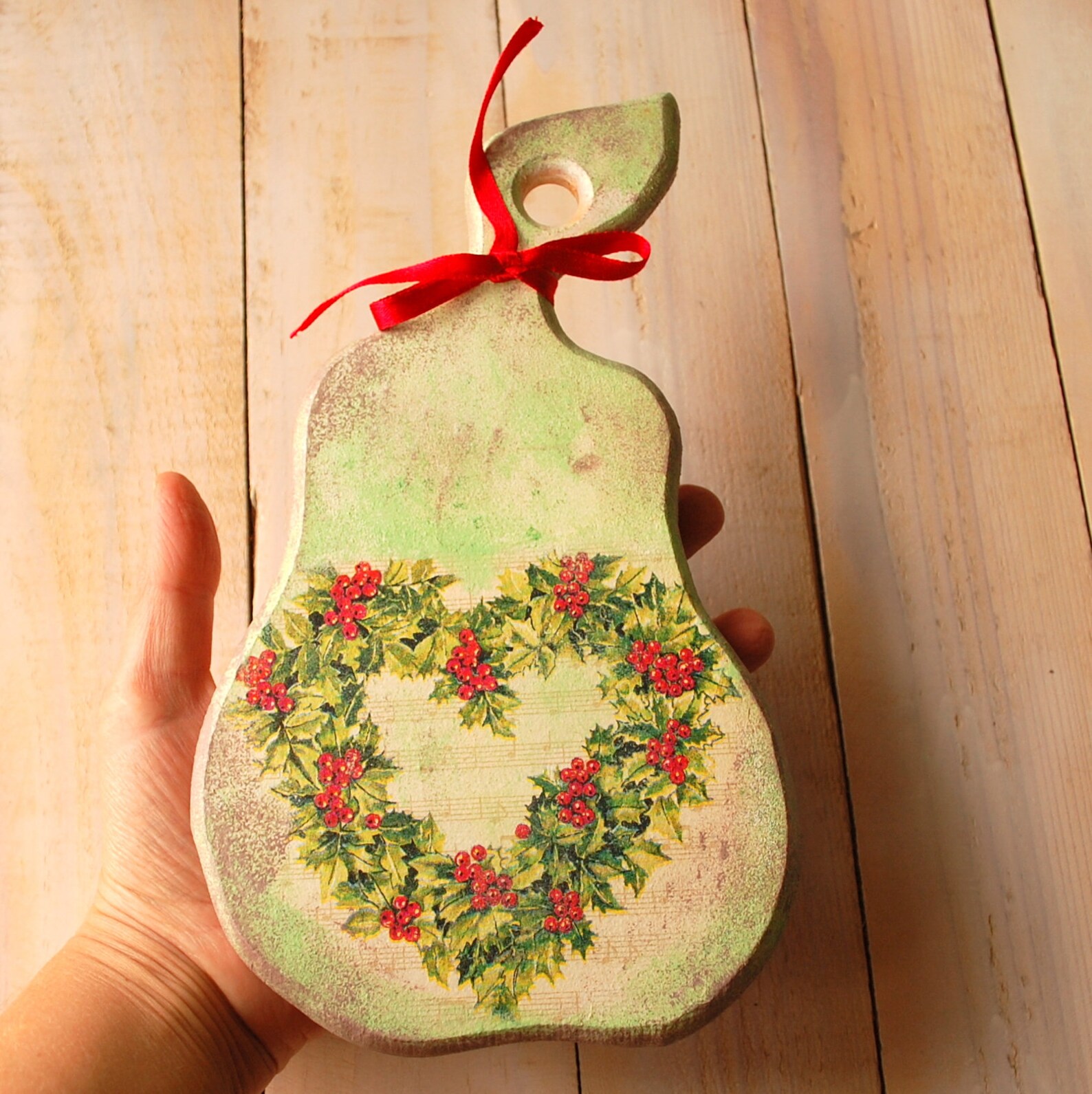 Wooden Decoupage Cutting Board Christmas Ornament Decorative Wood